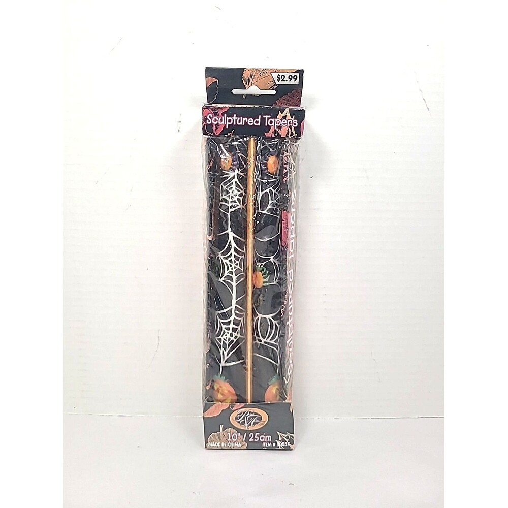 Vintage Set/2 Robert Allen Halloween Taper Candles Spider Jack O Lantern 10”